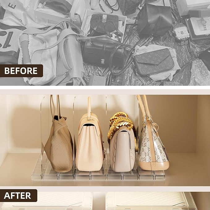 JOYZAN Purse Organizer for Closet Stackable, Adjustable Closet Purse Organizer, Clear Acrylic Shelf Dividers, Detachable Handbag Storage Separator Dividers for Home, Office - 1 Pack
