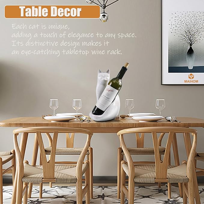 Wine Bottle Holder Organizer for Cabinet, Cat Wine Rack for Tabletop, Countertop, Bar, and Home Decor, Wine Lovers Gifts for Women Men, White Wine Rack