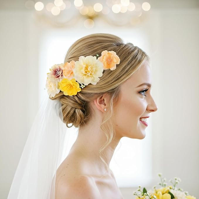 ATTGREAT 210 Pcs Mini Silk Flower Heads Small Fake Rose Daisy Faux Flowers Bulk for Crafts Artificial Loose Fabric Flowers Heads Sunflower Bulk for Wedding Hair Cap Dresses Decorations (Yellow)