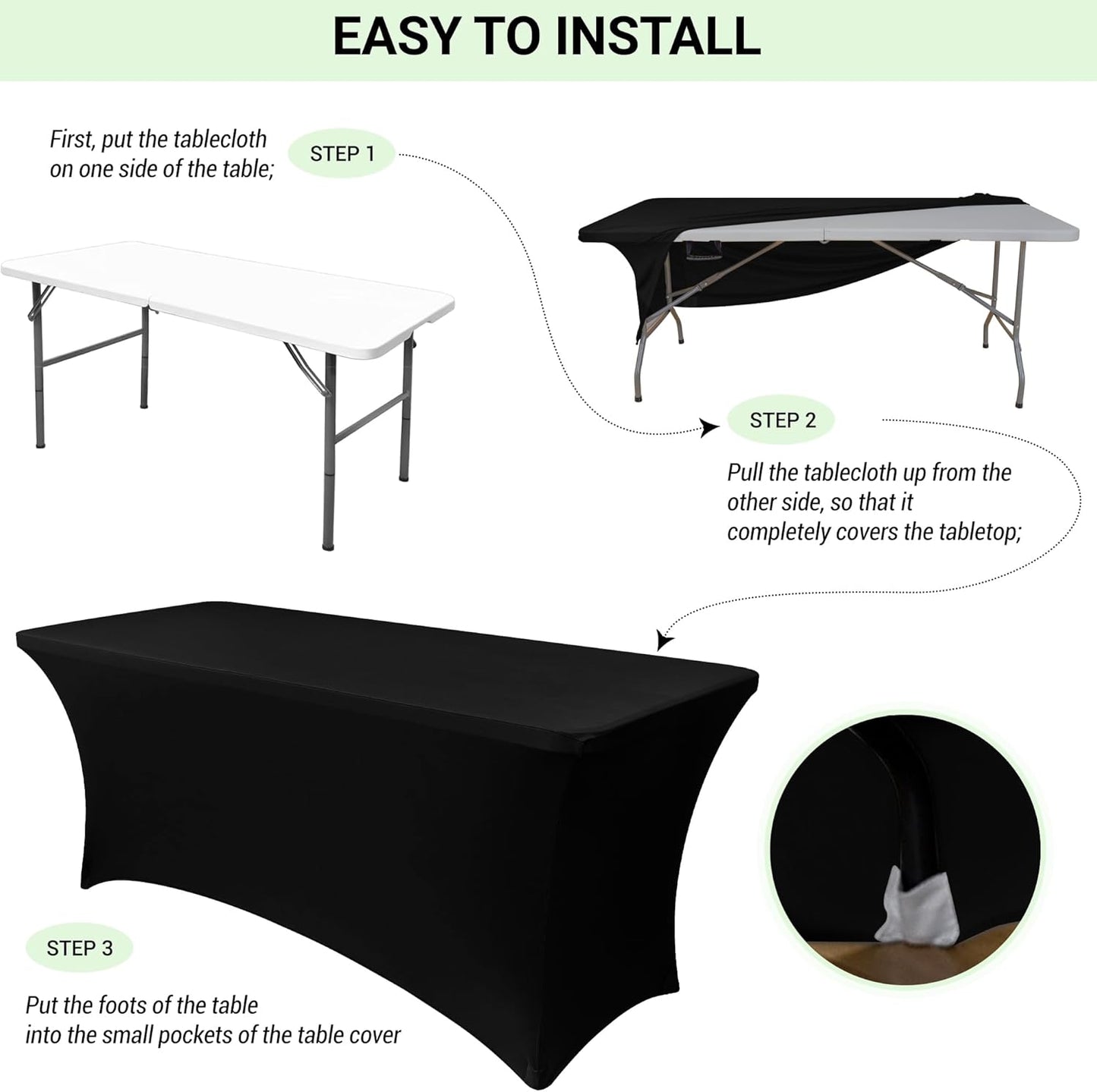 Obstal 8Ft Stretch Spandex Table Cover for Standard Folding Tables - 2 Pack Universal Rectangular Fitted Tablecloth for Party, Banquet, Events, Trade Show (Light Coffee, 96L x 30W x 30H Inches)