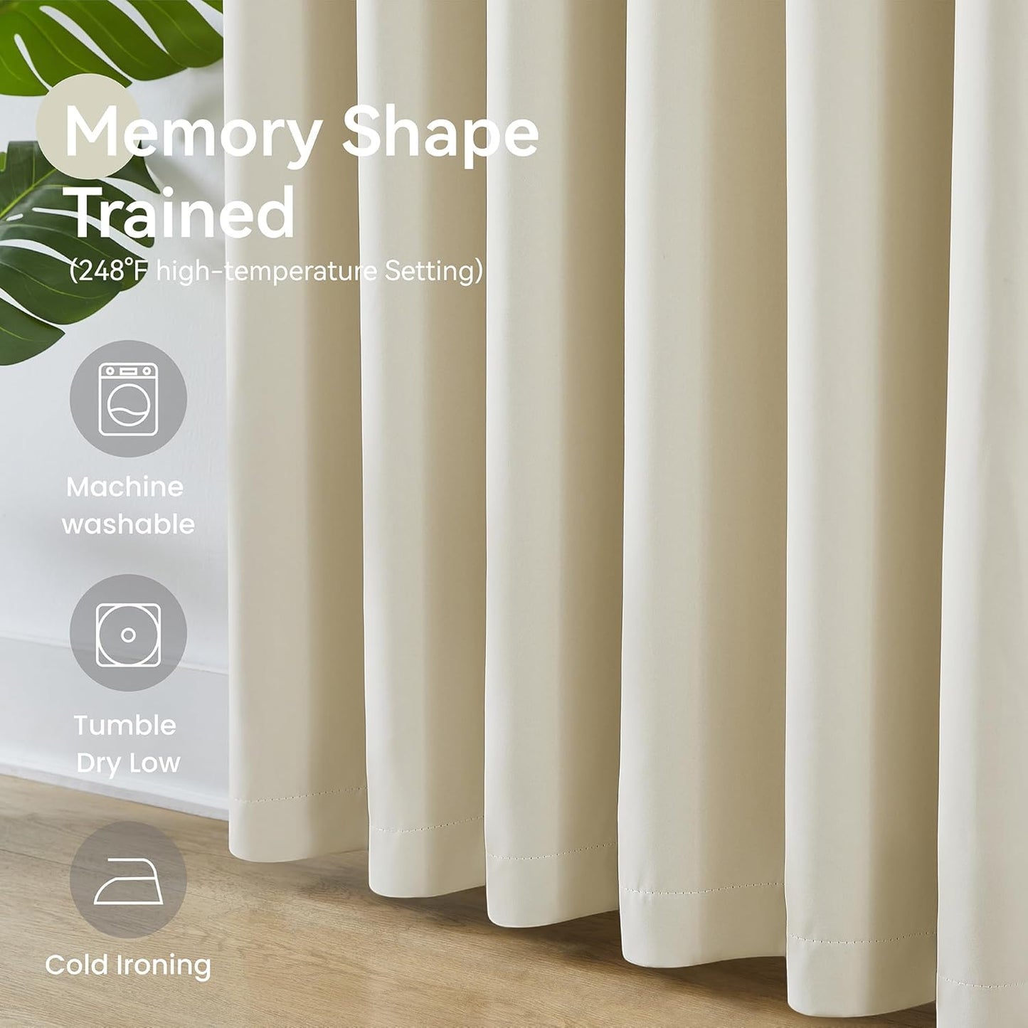 KangBang Cream Beige Curtains 102 Inches Long 2 Panels Set, 60 Inch Wide Pinch Pleated Blackout Draperies for Sliding Glass Door Cottage, Memory Trained Elegant Modern Decor, W60xL102