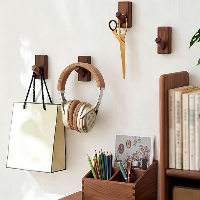 HomeDo Wall Hooks Hat Rack, Wooden Coat Hooks Wall Mounted, Decorative Hooks Single Organizer Hat Hanger Towel Rack, Heavy Duty Hooks (Rectangle-Walunt,8Pack)