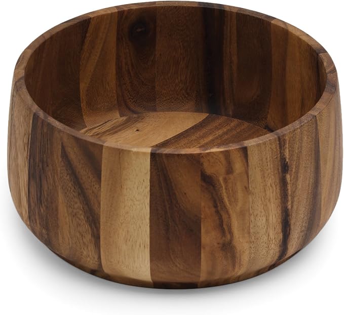 Ironwood Gourmet Acacia Wood Salad Bowl, 12.5" x 5" Tulip Style Fruit and Salad Bowl