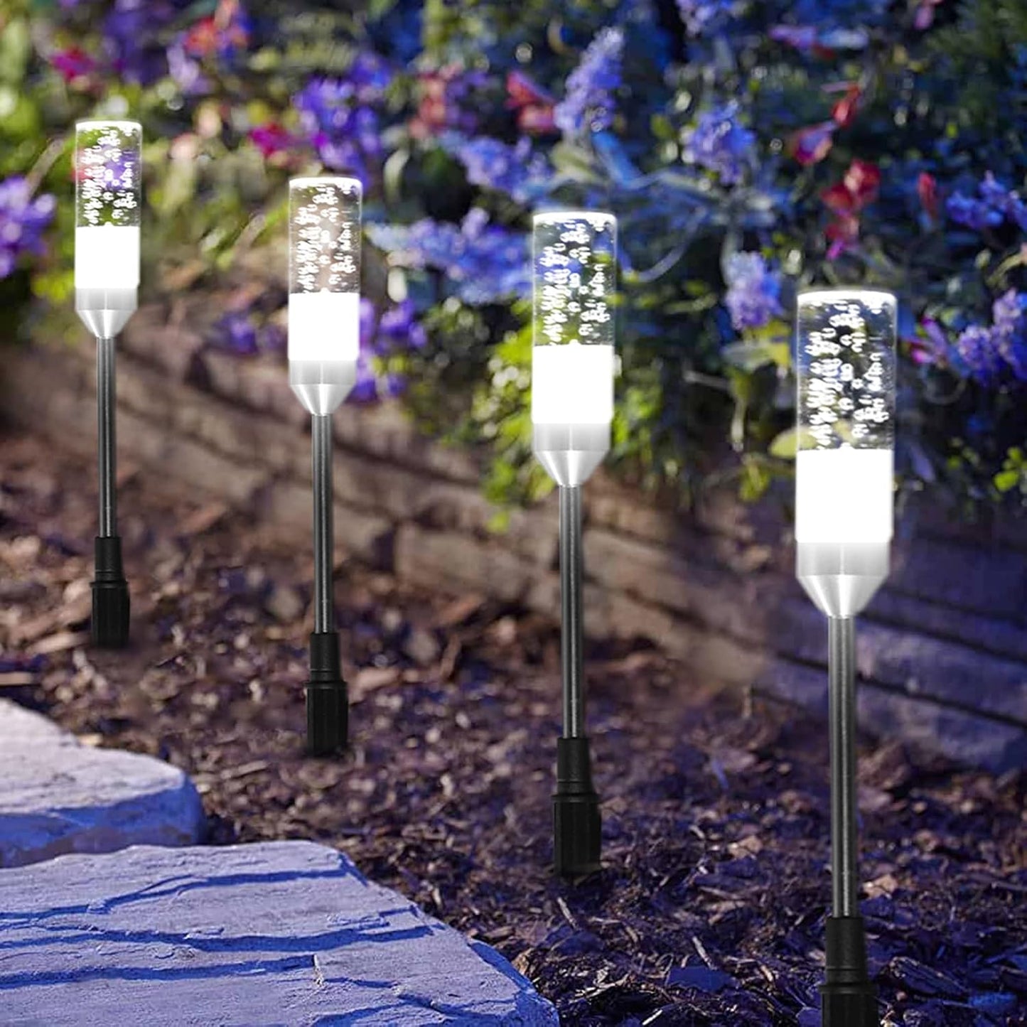 B-right Outdoor Pathway Lights, 6 Pcs LED Path Lights AC Plug 12V Low Voltage Landscape Lighting 570 Lumens, Extendable IP65 Waterproof Outdoor Garden Light for Patio Yard Walkway, Cool White 6000K