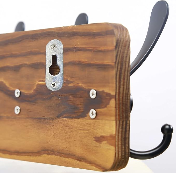 SKOLOO Rustic Wall Mounted Coat Rack: 16" Stud Spacing, Pine Real Wood Plank Wall Coat Rack with 5 Triple Hooks, Farmhouse Coat Hanger Wall Mount for Hanging Backpack Jacket Coat Hat