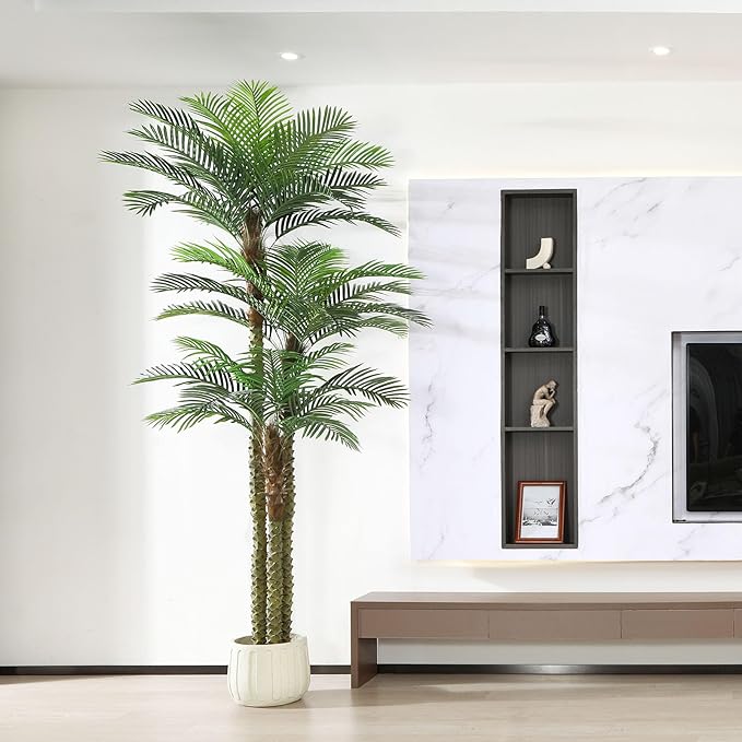 SOGUYI 10ft Outdoor Artificial Palm Tree - UV Resistant Tall Fake Tropical Golden Cane Plant for Patio, Poolside, Lawn, Indoor Decor - Large Faux Palm Tree, Set of 1