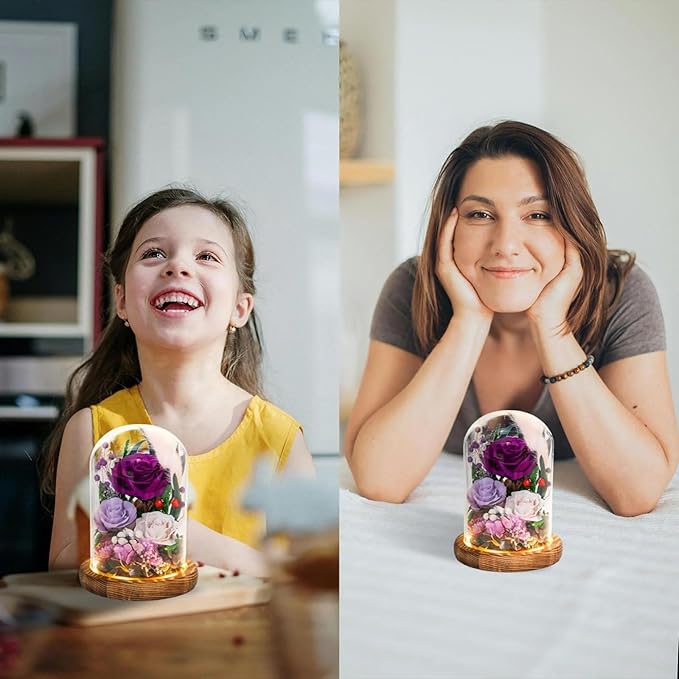 Forever Flower Gifts for MOM:Perfect Mothers Day Flowers for Mom Wife Grandma-Preserved Flower with Symbolic Ladybugs–Flowers for Delivery Prime on Anniversary Birthday (Purple)