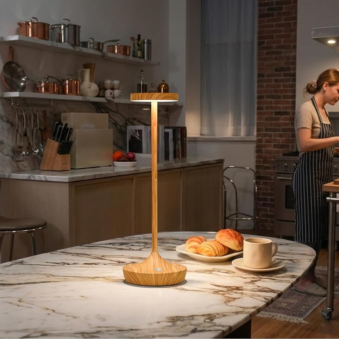 Set of 2 Cordless Table Lamps, Rechargeable 6000mAh LED Desk Lamps, Up to 72 Hours, Touch Control with 3-Level Dimming, Waterproof for Restaurant, Dining, Patio & Home Decor (Bamboo Pattern)