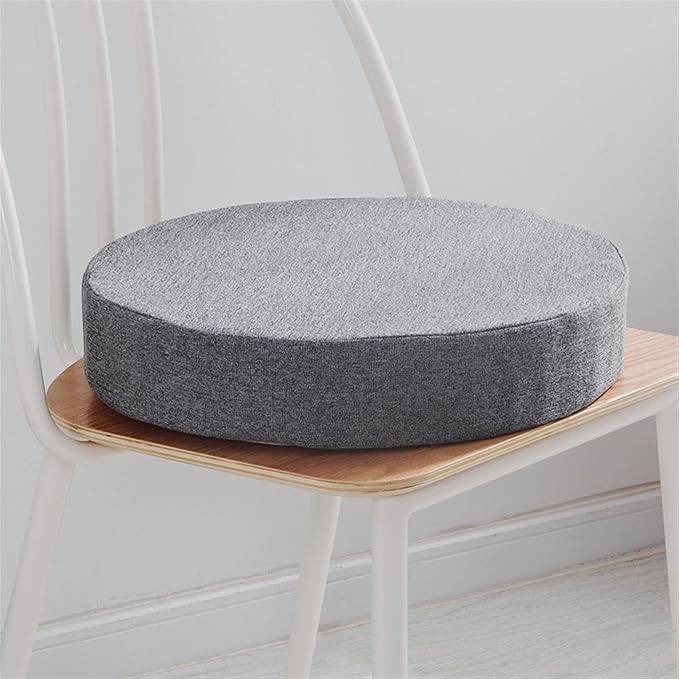 Reyox Thicken Cotton Linen Chair Cushion, Non Slip Seat Cushion for Recliners, Armchairs 3" Thick Round Dark Grey 18" x 18"