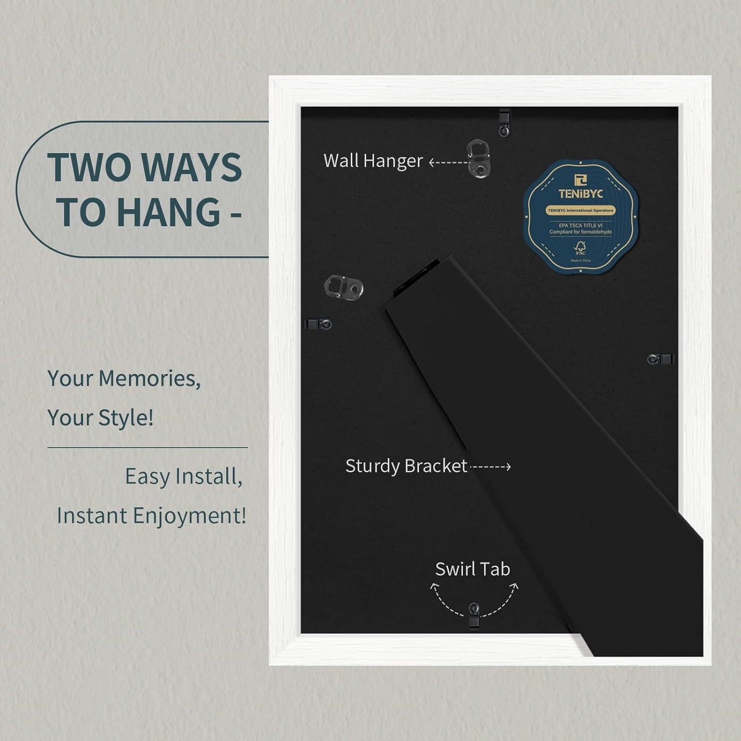 9x12 Frame 3 Pack - White Woodgrain, HD Tempered Glass, 9 x 12 Picture Frame for Photos, Tabletop or Wall Display