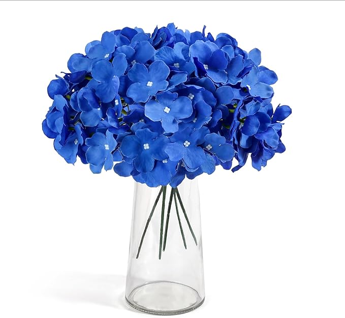 Auihiay 64PCS Royal Blue Hydrangea Artificial Flowers, Silk Hydrangea Heads with Stems, Fake Flowers for DIY Wedding Centerpiece, Home, Party, Baby Shower, Garden Decoration