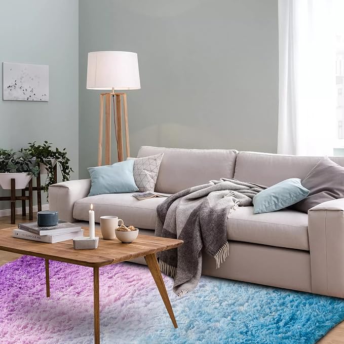 A Nice Night Shaggy Fluffy Faux Fur Area Rug, BluePurple Tie Dye Star Glitter Printed,Soft, Luxurious Carpet Rugs for Nursery Rug, Bedroom, Living Room,5'x7'