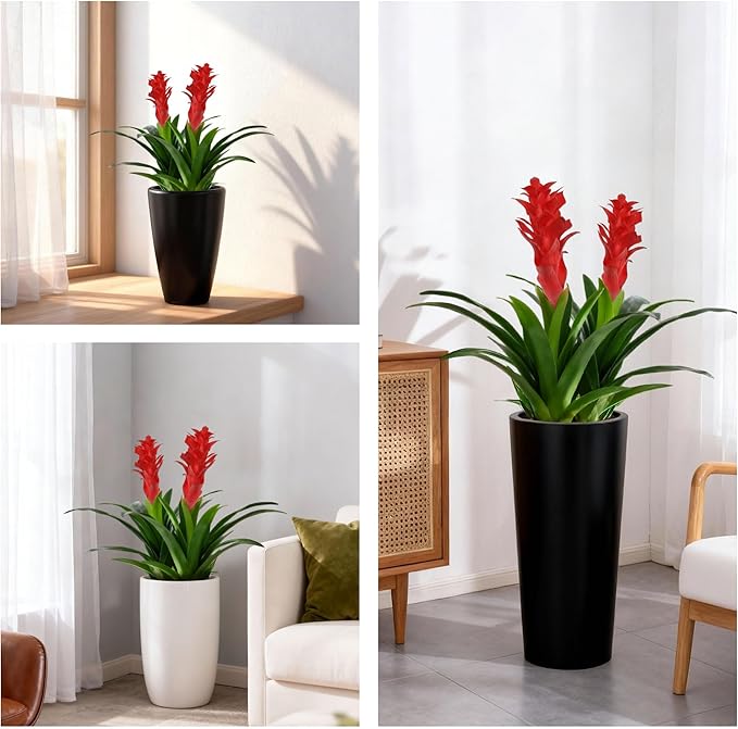 Ivydale Fake Flowers Plants for Outdoors, 2 Pcs 16.93" Bromeliad Artificial Flowers Uv Resistant Realistic Faux Flowers for Outdoor Planters Outside Porch Patio Yard Garden Indoor Decoration(White)