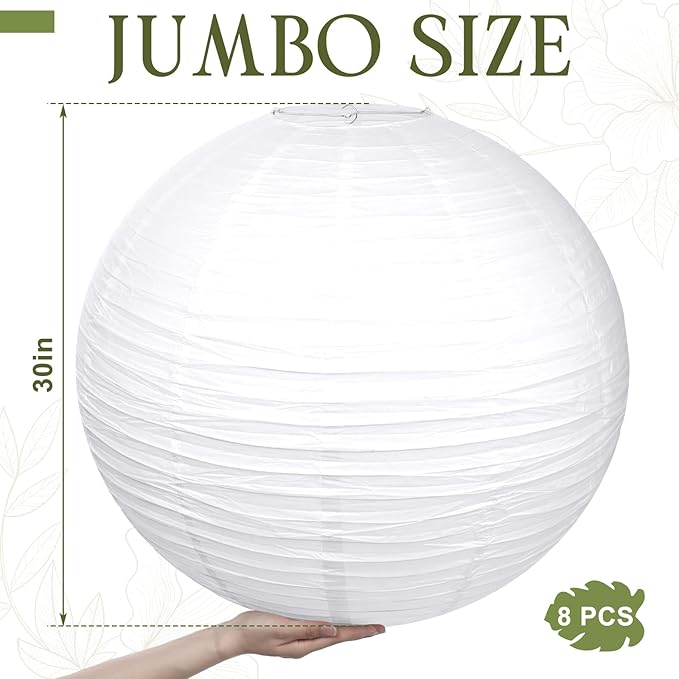 Retisee 8 Pieces 30 Inch White Jumbo Paper Lanterns Large Hanging Chinese Japanese Paper Lanterns Decoration for Home Wedding Party Ceiling Decoration