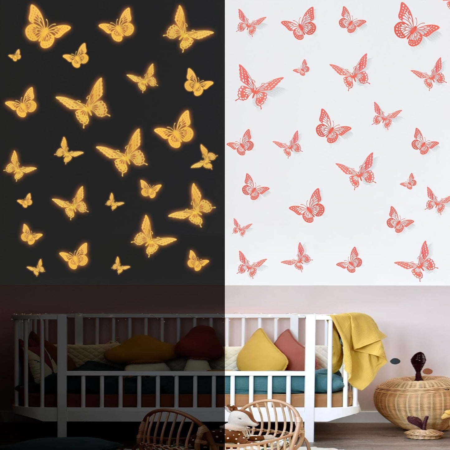 SAOROPEB Glow in The Dark 3D Butterfly 24 Pcs 3 Sizes, Luminous Butterfly Stickers for Ceiling or Wall, Glow in The Dark Party Supplies, Removable Luminous Stickers for Kids Babys Nursery (Orange)