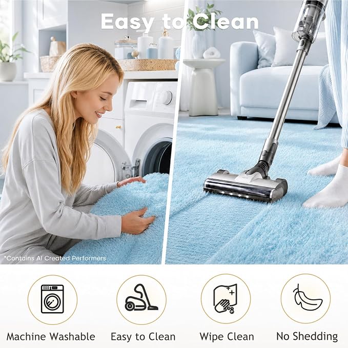 Ophanie 5x8 Light Blue Rugs for Living Room,Kids Rug,Playroom Area Rugs for Boys Girls Teen Decor,Fluffy Fuzzy Soft Plush Shaggy Bedside Floor Bedroom Carpet for Teen with Over 99 pcs Pile fibers