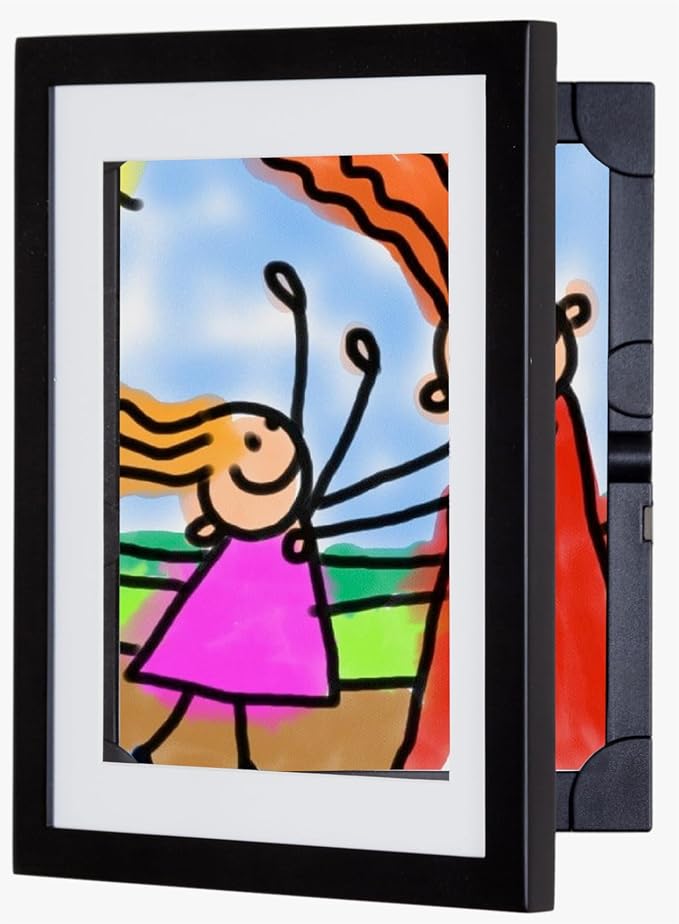Dynamic Frames Li’l Davinci Art Cabinet, Stores up to 50 Pieces of 8.5 x 11 inch Art, Outer Wooden Frame Dimensions 11.75 x 14.75 inches, Changeable Kids Art Frame, Front Opening, Black