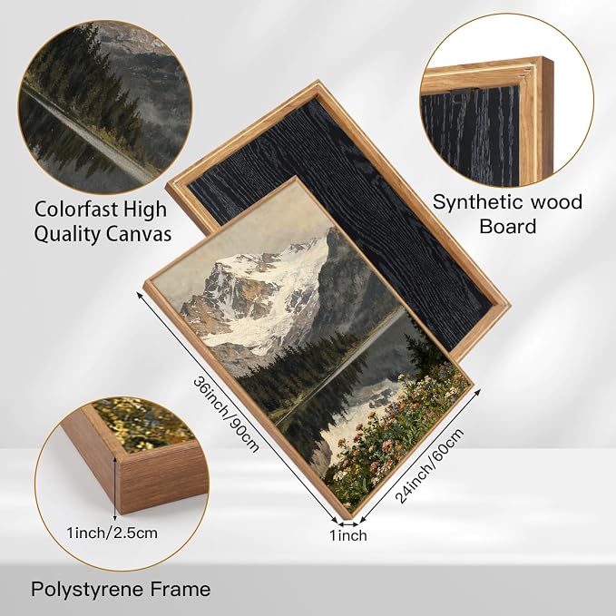 TOARTi Large Framed Snowy Mountain Forest Canvas Wall Art Set,Woodland Forest Lake Landscape Wall Decor,Modern Natural Green Wildflower Art Prints for Farmhouse Living Room Bedroom Office-24”x35”x3