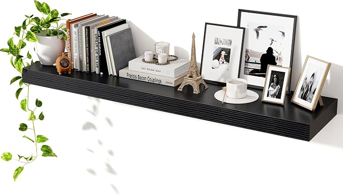 Axeman 48Inch Floating Shelves for Wall, Rustic Wood Shelves for Bedroom, Bathroom, Kitchen, Hanging Wall Mounted Shelf with Invisible Brackets for Books Decor, Set of 1, Black