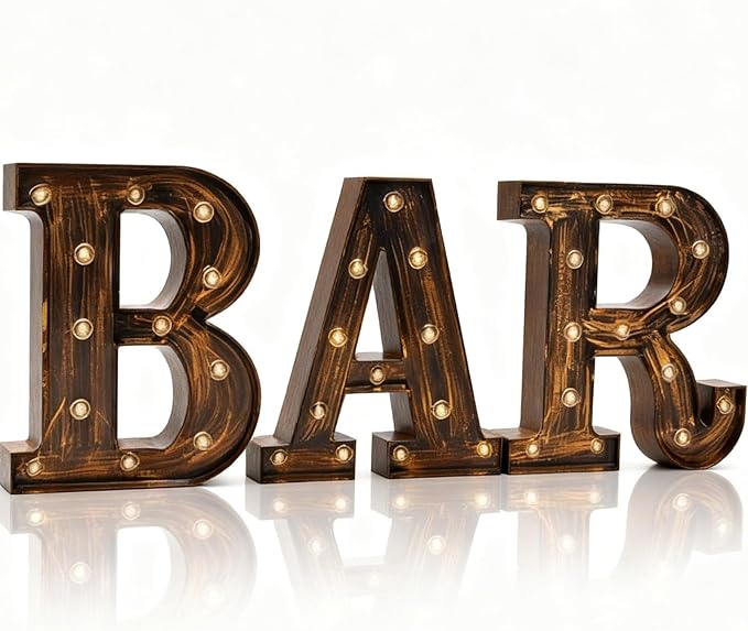 Pooqla BAR - Illuminated Marquee Bar Sign for home decor - Light up LED Marquee Word Sign - Pre-Lit Pub Light Battery Operated (23.03-in x 8.66-in) (Vintage)