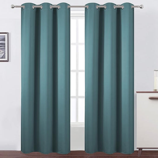 LEMOMO Sea Teal Thermal Blackout Curtains/38 x 84 Inch/Set of 2 Panels Room Darkening Curtains for Bedroom