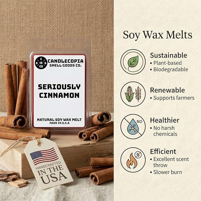 Seriously Cinnamon Strongly Scented Hand Poured Vegan Wax Melts, 12 Scented Wax Cubes, 6.4 Ounces in 2 x 6-Packs