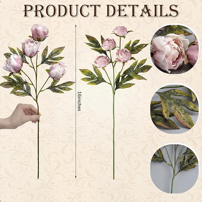Thiccywoov 12 Pcs Faux Peony Stems Flowers Bulk Vintage Artificial Silk Peonies Stems Real Look Fake Peonies Branches for Vase Filler DIY Bouquet Centerpieces Home Indoor Outdoor Decorations