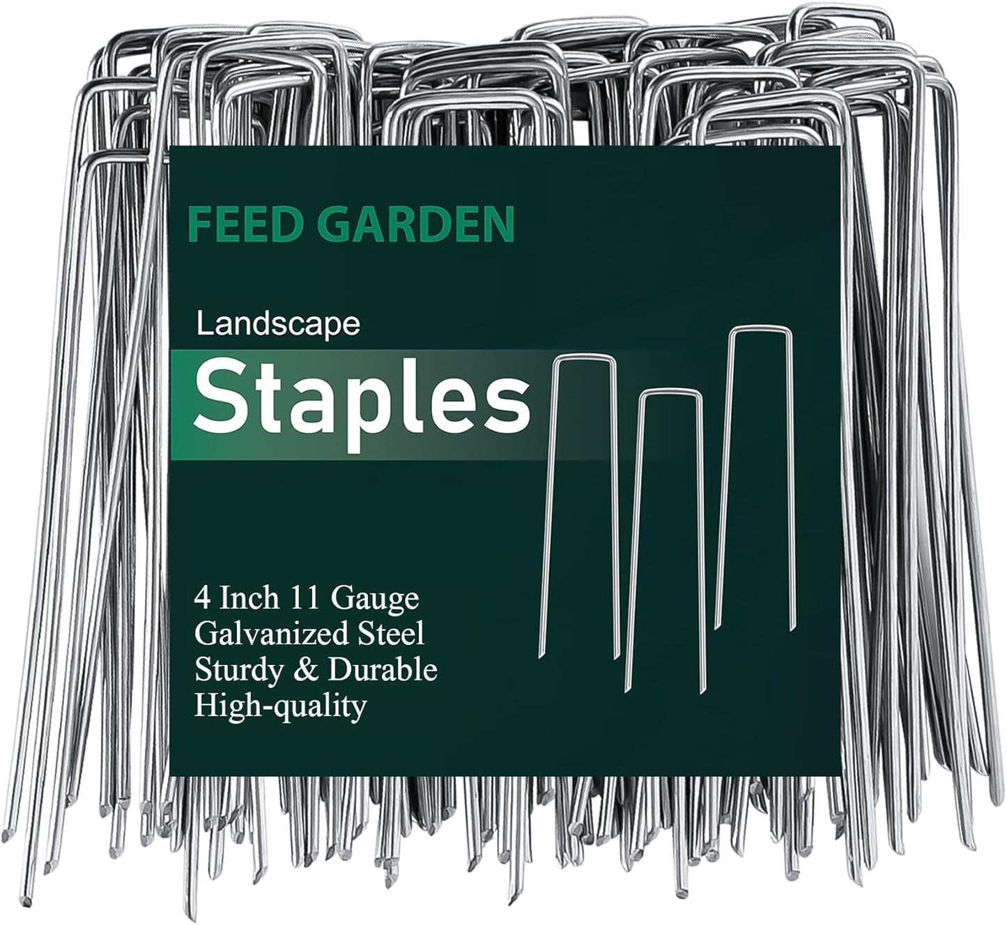 FEED GARDEN 4 Inch 50 Pack Galvanized Landscape Staples 11 Gauge Anti-Rust Garden Stakes Landscaping Fabric SOD Pins Yard Stakes for Weed Barrier Fabric
