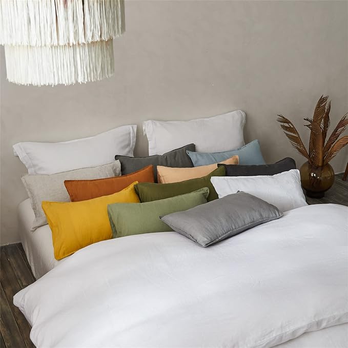 Simple&Opulence 100% Linen Lumbar Pillow Cover 12 x 20 Inches Set of 2 Rectangular Decorative Throw Cushion Cover for Couch Sofa Bed Living Room Office Soft Breathable Farmhouse - Linen