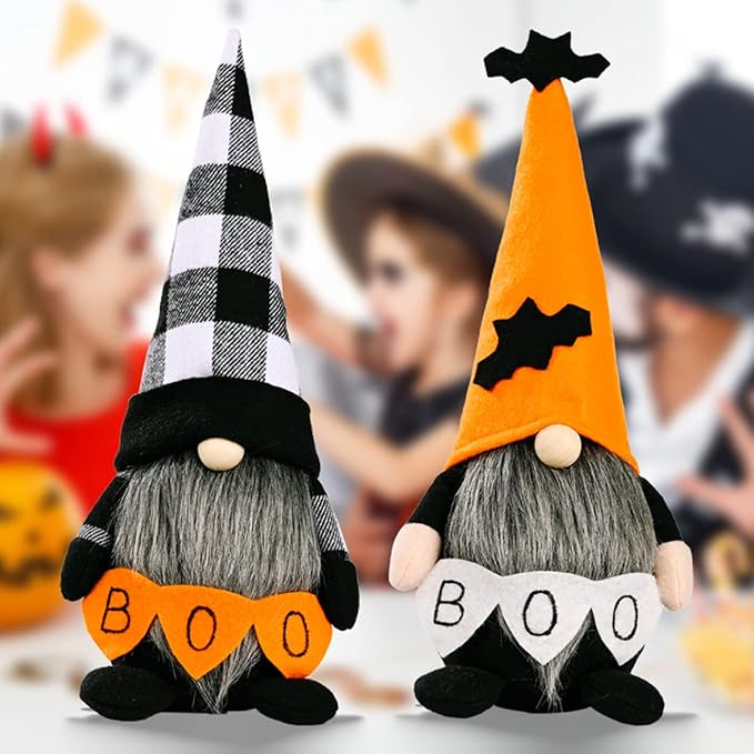 2 Pack Halloween Gnomes Plush Decor,Handmade Witch Swedish Tomte Gnome Nisse Scandinavian Ornaments Elf Dwarf for Home Halloween Day Party Table Decorations Kids Gift