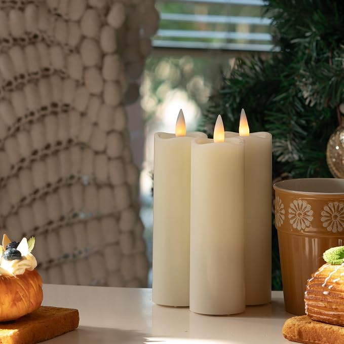 Flameless Candles Flickering with Remote Timer, Battery Operated LED Candles Up to 400 Hours, 3D Moving Flame Real Wax, Set of 3, 2‘’x6‘’ (Ivory, 2inx6in)