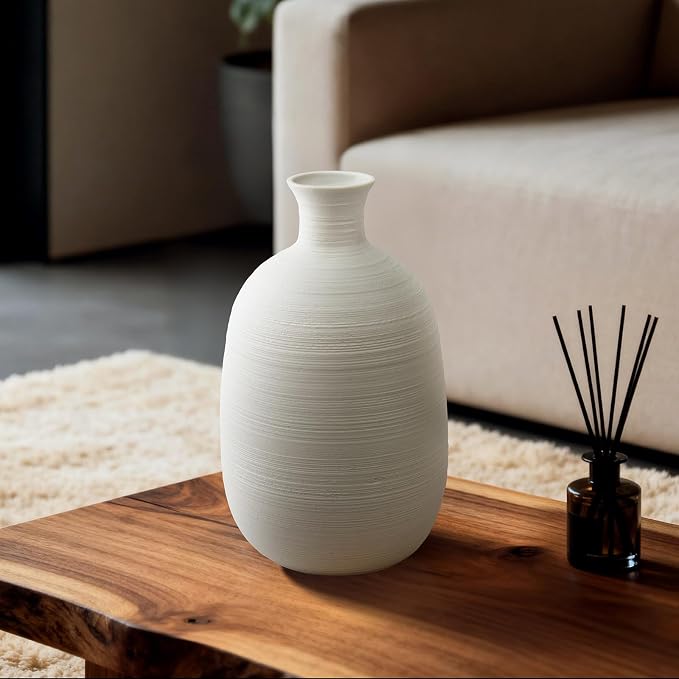 RONDURE 10.4" Modern Ceramic Table Lamp, Fully Dimmable Bedside Lamp for Bedroom Living Room Nightstand, White Translucent Ceramic Shade, Warm Ambient Decorative Corded Lighting, Bulb Included