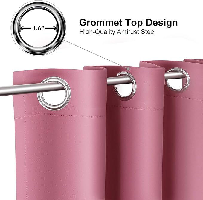 ChrisDowa Small Window Curtains 40 inches Long for Bedroom - Grommet Short Thermal Insulated Room Darkening Curtains for Kitchen (2 Panels, Pink, 29 x 40 Inch)