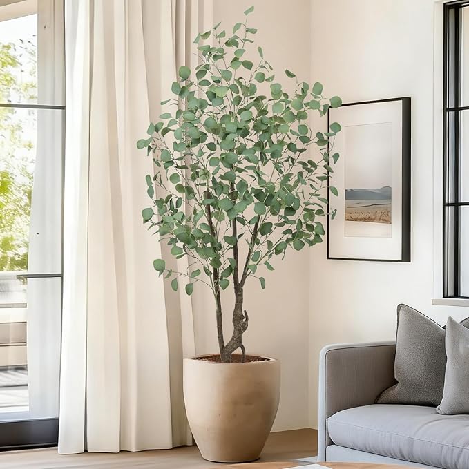 Artificial Eucalyptus Tree 5ft, Faux Floor Plant Large Fake Silk Trees with Pot for Home Office Living Room Bedroom Indoor Outdoor Decor(5feet Tall)