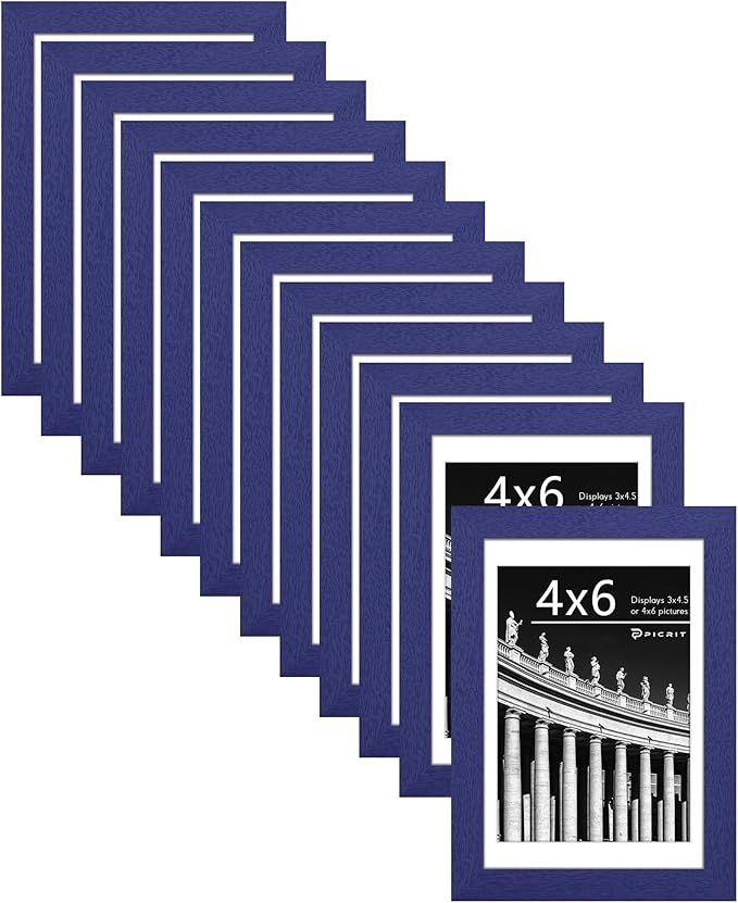 Picrit 4x6 Picture Frame Set of 12, Display 3.5x5 with Mat or 4x6 without Mat, Photo Frames for Wall Mounting or Table Top Display, Navy Blue