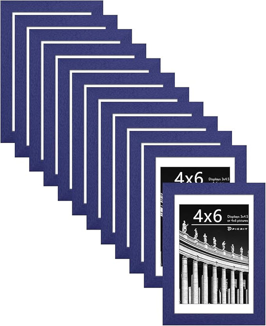 Picrit 4x6 Picture Frame Set of 12, Display 3.5x5 with Mat or 4x6 without Mat, Photo Frames for Wall Mounting or Table Top Display, Navy Blue