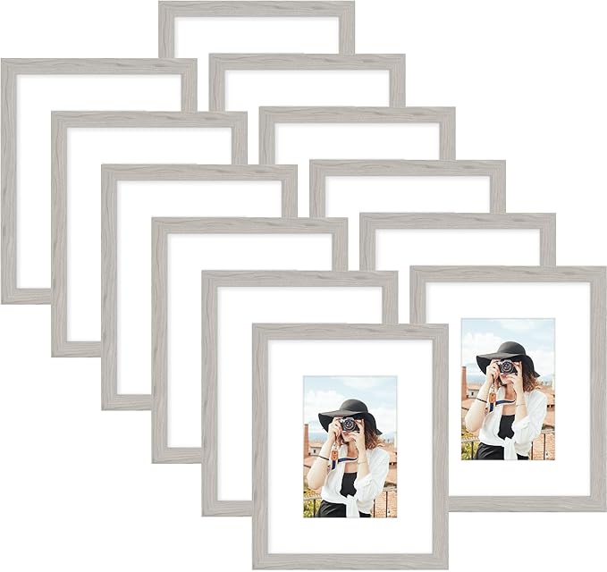 Picrit 11x14 Picture Frame Set of 12, Display 8x10 with Mat or 11x14 without Mat, Photo Frames for Wall Mounting or Table Top Display, Gray