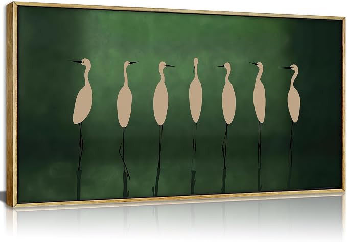 Large Wooden Framed Japanese Cranes Flock Wall Art,Vintage Bird Landscape Canvas Print,Modern Minimalist Picture Poster,Rustic Nature Animal Painting Artwork for Bedroom Living Room Office