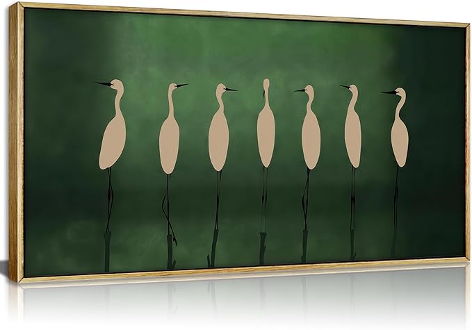 Large Wooden Framed Japanese Cranes Flock Wall Art,Vintage Bird Landscape Canvas Print,Modern Minimalist Picture Poster,Rustic Nature Animal Painting Artwork for Bedroom Living Room Office