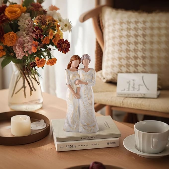 Storieme Mom Birthday Gifts from Daughter: 7.7" Hand-Painted Mother Daughter Resin Figurine Statue - Sentimental Mothers Day Home Shelf Decor for Women