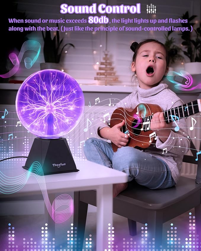 Theefun Plasma Ball, 8 Inch Huge Plasma Globe Birthday Gifts Touch & Sound Sensitive Ball Lamp Electric Lightning Novelty Light for Parties, Home, Prop, Room Decoration, Purple