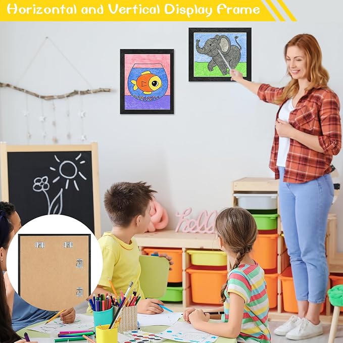 3 Pack 8.5x11 Kids Art Frames Rustic Black, Kids Artwork Frames Changeable Child Artwork Picture Display Front Opening, Children Storage Frame Hold 50pcs Craft, Drawing, Art Project, Schoolwork