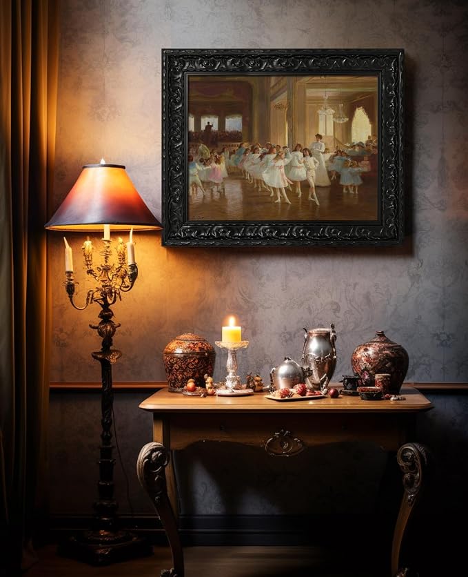 Antique French Canvas Frame for 24x32 Oil Paintings Diamond Art Prints, 2.6" Wide DIY Wood Gallery Wall Frame for Coffee Book Shop Dining Room Kitchen Decor, No Back & Glass (Black)