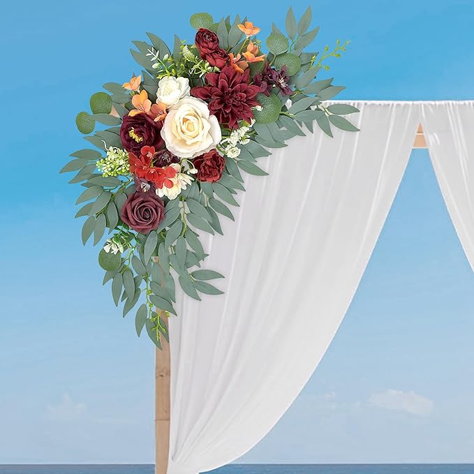 Wedding Arch Flowers, Burgundy Artificial Arch Flowers Floral Swag for Wedding Backdrop Welcome Sign, Ceremony Retirement, Birthday, Party Decorations (Burgundy)
