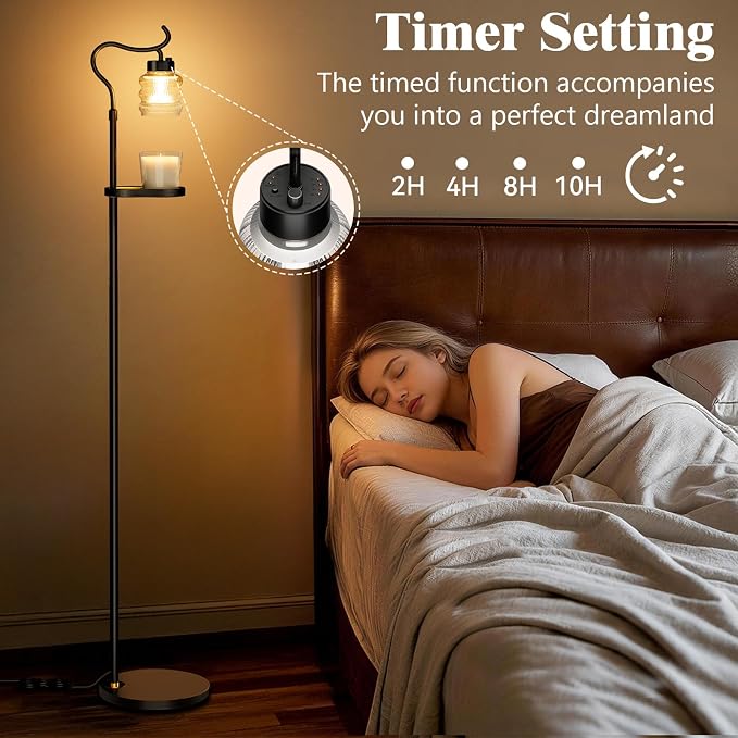 Candle Warmer Floor Lamp with Timer, Dimmable Candle Warmer for Home Decor, Height Adjustable Floor Warmer, Birthday Gifts for Girlfriend Mom Christmas Mother's Day Gfit (Black Top)