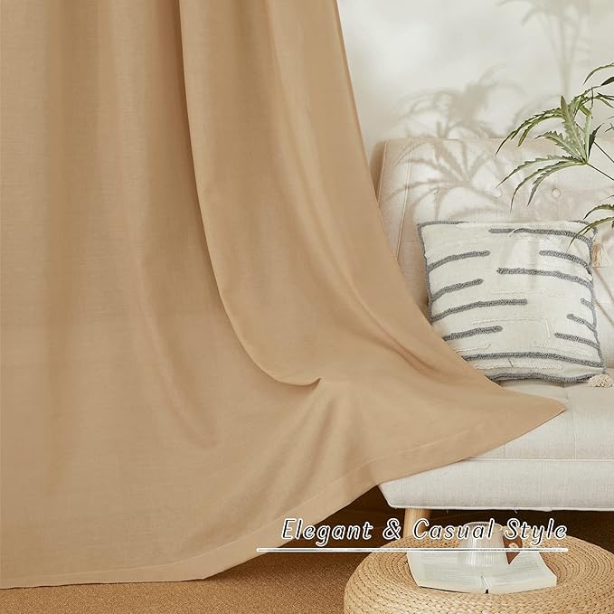 NICETOWN Linen Burlap Curtains for Farmhouse 120 inch Length, Grommet Privacy Added with Light Filtering Linen Weave Window Treatments for Bedroom/Living Room, W55 x L120, Set of 2