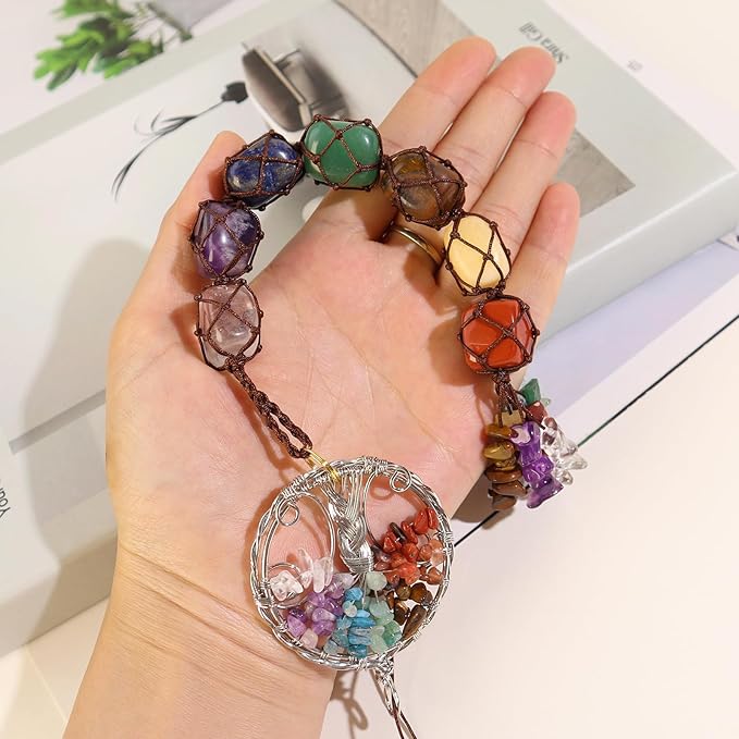 Anjiucc Handmade Crystal Window Car Hanging Ornaments 7 Chakra Home Ornament Yoga Meditation Car Decoration（A-Style 12）