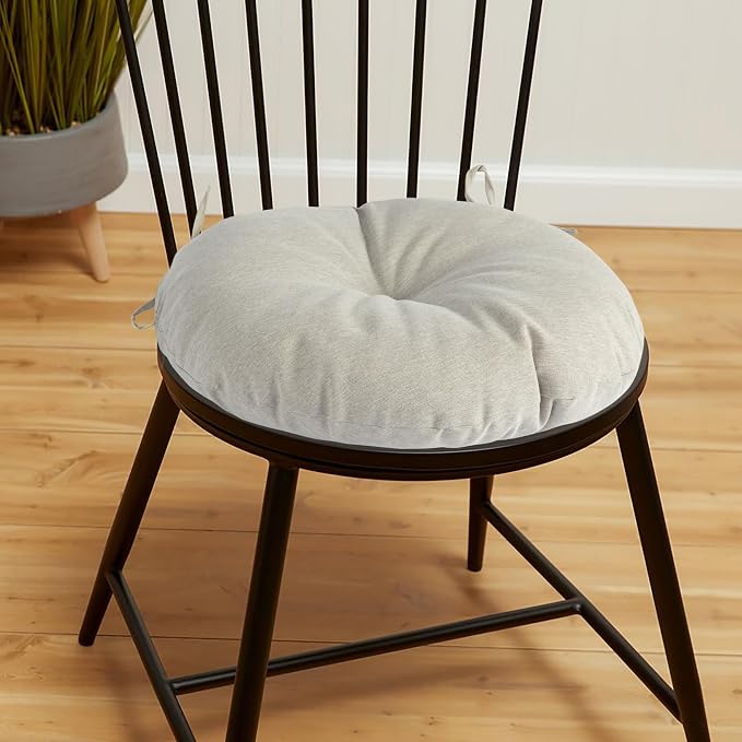 Magpie Fabrics Outdoor 15"x15"x4" Round Bistro Seat Cushions with Ties Set of 2, Tufted Waterproof Patio Floor Chair Pads for Home Garden Balcony Kitchen Office Porch, Taupe