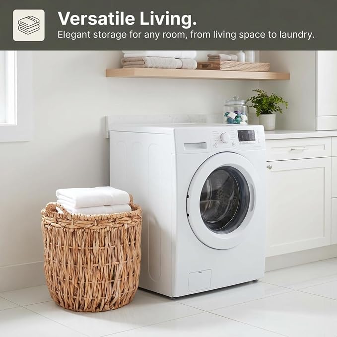 Household Essentials Brown Tall Round Wicker Storage Basket 19'' x 25''