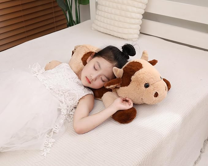 YESGIRL 25.6 inch 5 lbs Cow Weighted Stuffed Animals, Large Weighted Plush Animal, Cute Plush Toy Pillow, Soft Kawaii Plushie Gifts for Adults, Kids, Boys and Girls
